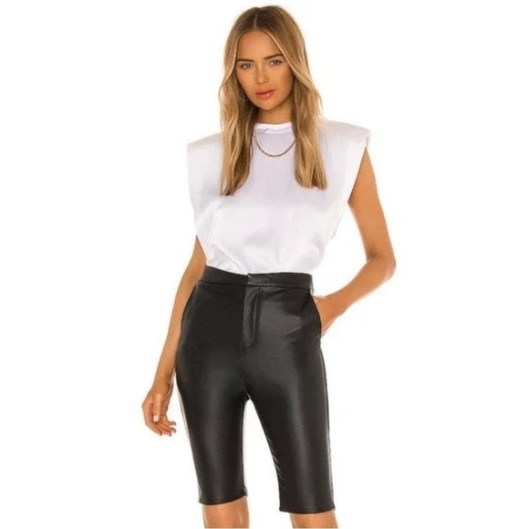 LPA Faux Leather Nino Biker Shorts in Black Size Medium - Picture 3 of 10